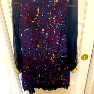 Tory Burch Navy and Maroon Dress, Ruffle Bottom, Gold Hardware, Size 4